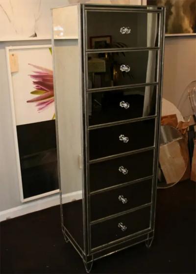 Silver Trim Mirrored Semainier