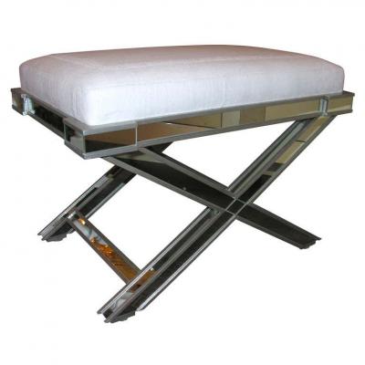 Silver Trim Mirrored X Band Bench with White Velour Top