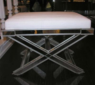 Silver Trim Mirrored X Band Bench with White Velour Top