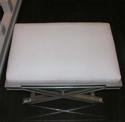 Silver Trim Mirrored X Band Bench with White Velour Top