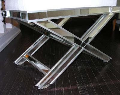 Silver Trim Mirrored X Band Bench with White Velour Top