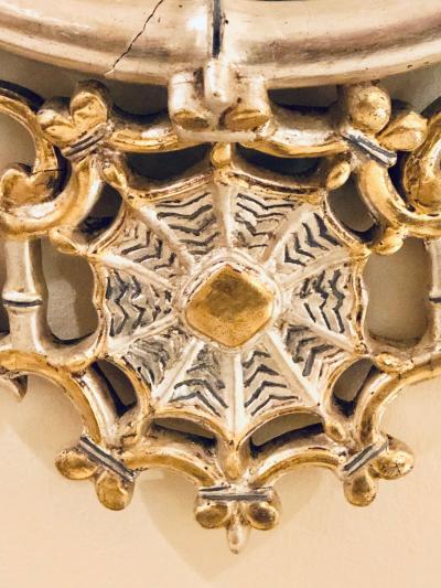 Silver and Gold Leaf Decorator Wall Mirror Having a Web Design and Dancing Bear
