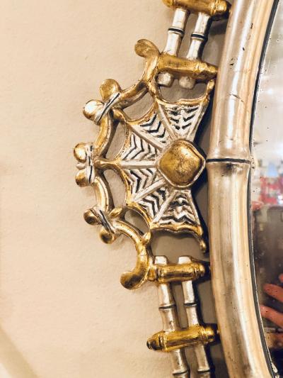 Silver and Gold Leaf Decorator Wall Mirror Having a Web Design and Dancing Bear