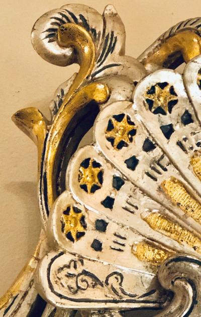 Silver and Gold Leaf Decorator Wall Mirror Having a Web Design and Dancing Bear