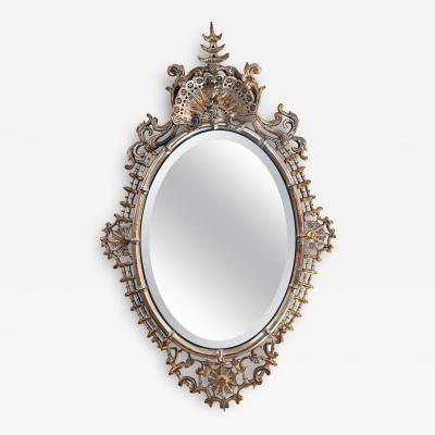 Silver and Gold Leaf Decorator Wall Mirror Having a Web Design and Dancing Bear