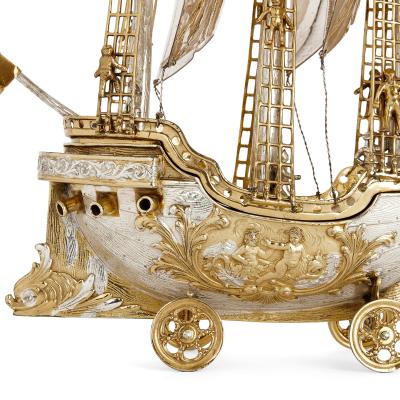 Silver and silver gilt nef sailing ship
