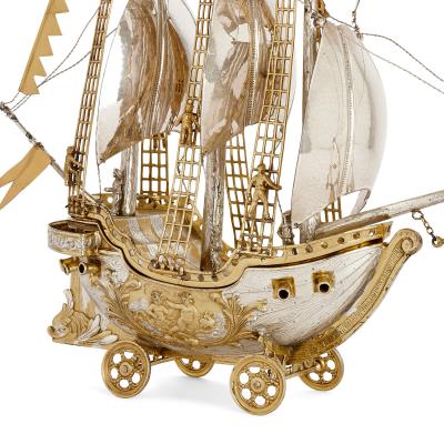 Silver and silver gilt nef sailing ship