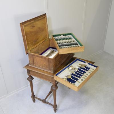 Silver cutlery set with carved wooden box silversmith A Cesa S C 