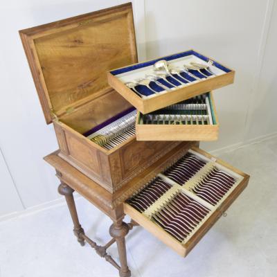 Silver cutlery set with carved wooden box silversmith A Cesa S C 