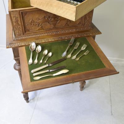 Silver cutlery set with carved wooden box silversmith A Cesa S C 