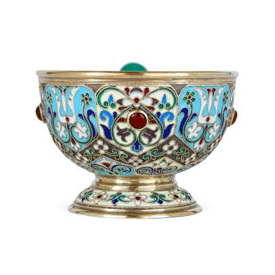 Silver gilt bejewelled cloisonn enamel Russian charka