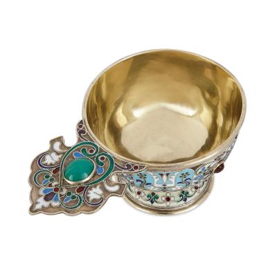 Silver gilt bejewelled cloisonn enamel Russian charka