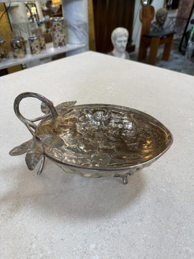 Silvered Metal Botanical Bowl with Branch Handle 1970s