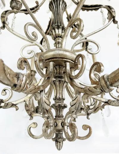 Silvered Wrought Iron Crystal 9 Arm Chandelier Original Canopy