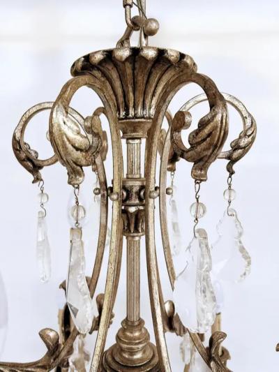 Silvered Wrought Iron Crystal 9 Arm Chandelier Original Canopy