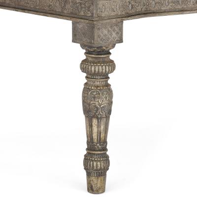 Silvered metal and red velvet throne chair