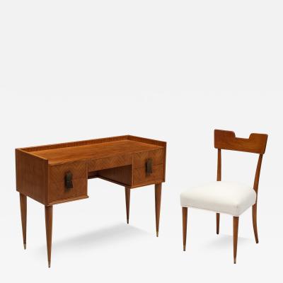 Silvio Cavatorta Birch Desk and Matching Chair in Ivory Boucle by Silvia