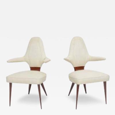 Silvio Cavatorta Pair Italian Modern Mahogany Armchairs Silvio Cavatorta