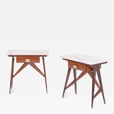 Silvio Cavatorta Pair of Italian Midcentury teak and marble nightstands by Silvio Cavatorta