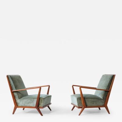 Silvio Cavatorta Pair of stylish and elegant cherry wood armchairs with fabric covering 