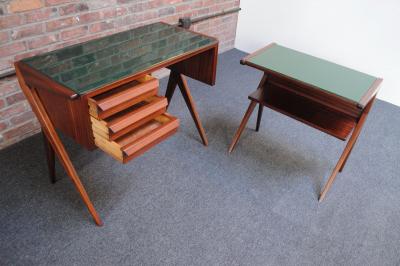 Silvio Cavatorta Silvio Cavatorta Diminutive Desk with Companion Table in Walnut and Green Glass