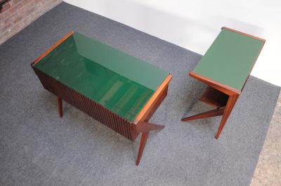 Silvio Cavatorta Silvio Cavatorta Diminutive Desk with Companion Table in Walnut and Green Glass