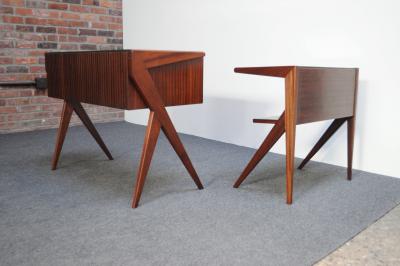 Silvio Cavatorta Silvio Cavatorta Diminutive Desk with Companion Table in Walnut and Green Glass