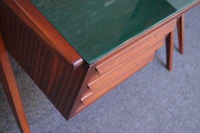 Silvio Cavatorta Silvio Cavatorta Diminutive Desk with Companion Table in Walnut and Green Glass
