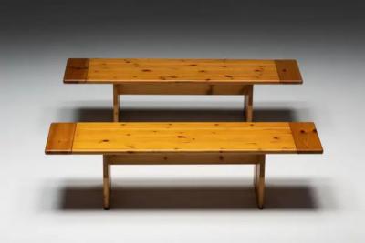 Silvio Coppola Solid Pine Wood Bench by Silvio Coppola for Fratelli Montina Italy 1970s