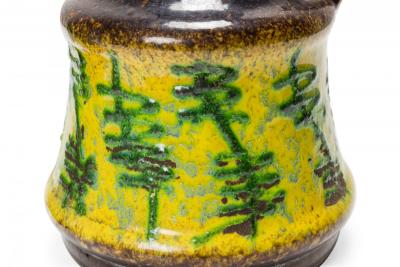 Similar German Yellow and Green Patterned Band Brown Glazed Ceramic Jugs