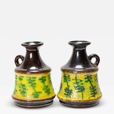 Similar German Yellow and Green Patterned Band Brown Glazed Ceramic Jugs