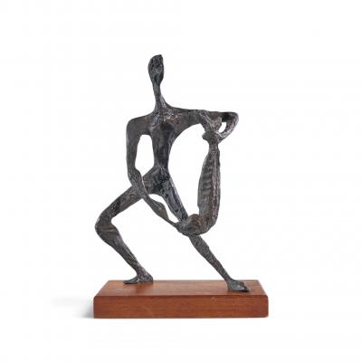 Simon Gordon Mid Century Brutalist Iron Sculpture Man with Fish
