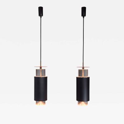 Simon Henningsen Pair Minimalist Simon Henningsen Metal and Plexiglass Pendants Denmark 1960s