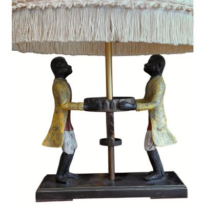 Singerie Chinoiserie Style Cold Painted Bronze 2 Monkey Lamp W Linen Shade