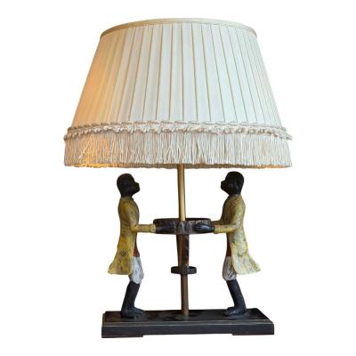 Singerie Chinoiserie Style Cold Painted Bronze 2 Monkey Lamp W Linen Shade