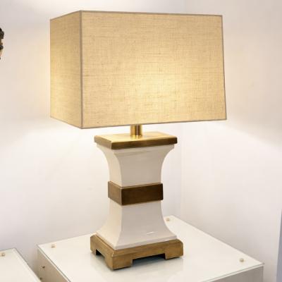 Single Asian inspired porcelain and brass table lamp France 1960s