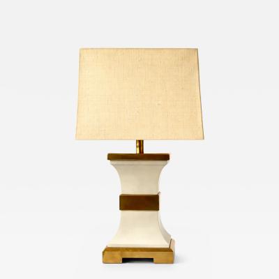 Single Asian inspired porcelain and brass table lamp France 1960s