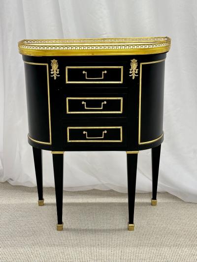 Single Ebony Demilune Marble Top Bronze Mounted End Side Table