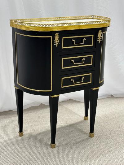 Single Ebony Demilune Marble Top Bronze Mounted End Side Table