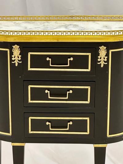 Single Ebony Demilune Marble Top Bronze Mounted End Side Table