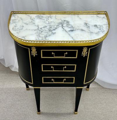 Single Ebony Demilune Marble Top Bronze Mounted End Side Table