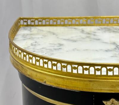 Single Ebony Demilune Marble Top Bronze Mounted End Side Table