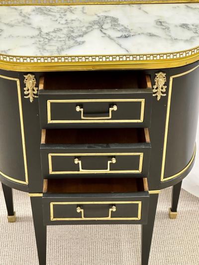 Single Ebony Demilune Marble Top Bronze Mounted End Side Table