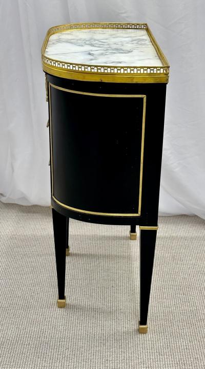 Single Ebony Demilune Marble Top Bronze Mounted End Side Table