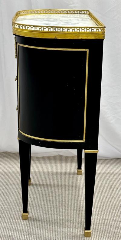 Single Ebony Demilune Marble Top Bronze Mounted End Side Table