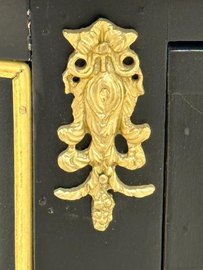 Single Ebony Demilune Marble Top Bronze Mounted End Side Table