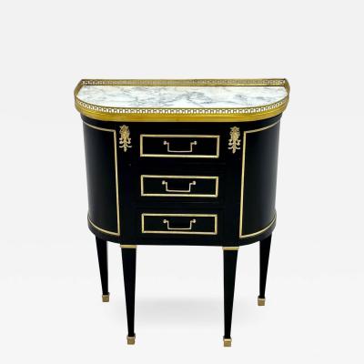 Single Ebony Demilune Marble Top Bronze Mounted End Side Table