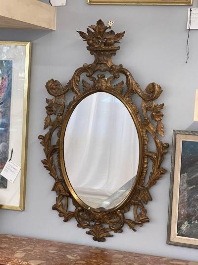 Single Giltwood Italian Floral Motif Mirror Wall Console Pier Italy 1960s