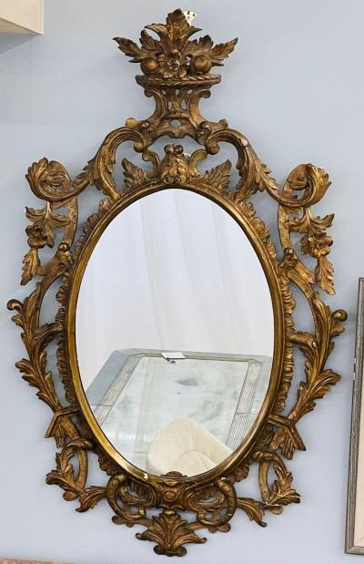 Single Giltwood Italian Floral Motif Mirror Wall Console Pier Italy 1960s