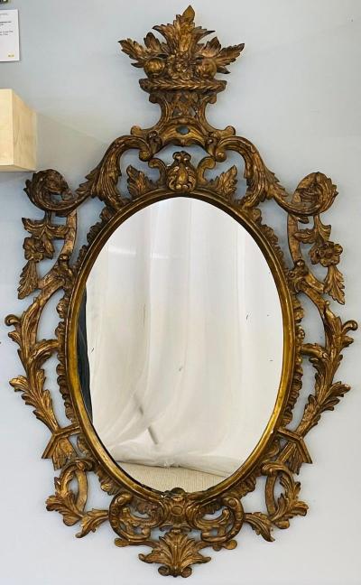 Single Giltwood Italian Floral Motif Mirror Wall Console Pier Italy 1960s
